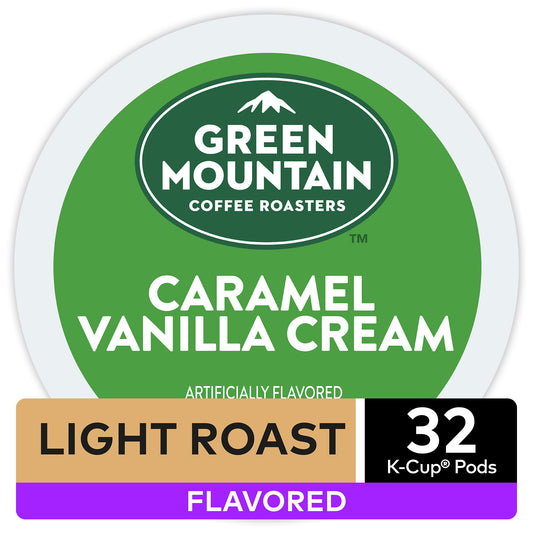 Green Mountain Coffee Caramel Vanilla Cream Flavored K-Cup Pods Light Roast 32 Count for Keurig Brewers