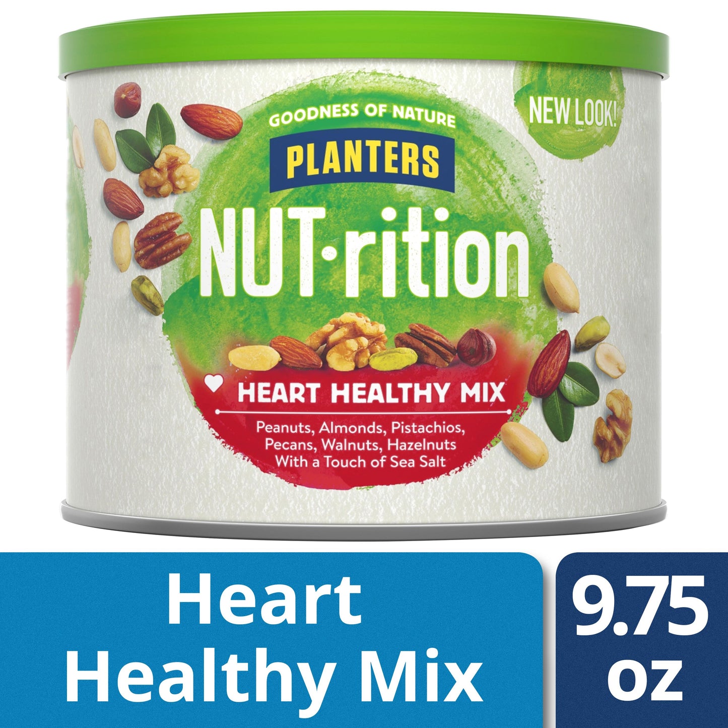 NUT-RITION Heart Healthy Nut Mix with Peanuts Almonds Pistachios Pecans Walnuts Hazelnuts Sea Salt 9.75 Oz Canister