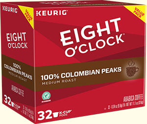 Eight O Clock 100% Colombian Peaks Medium Roast Coffee K-Cup Pods 32 Ct.