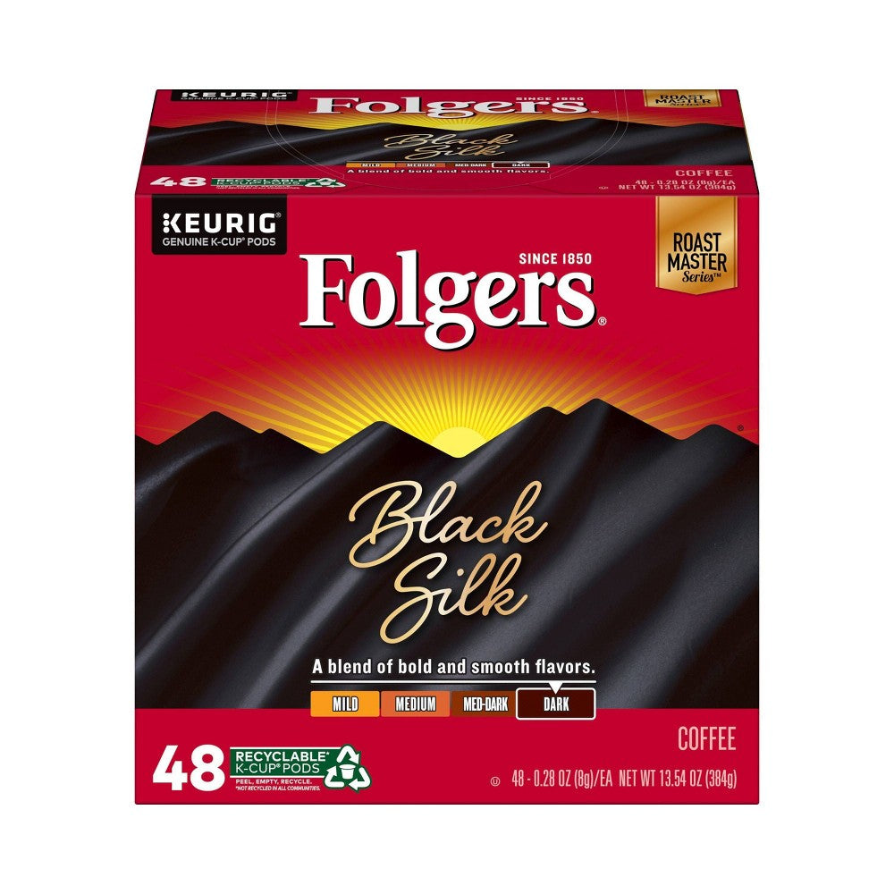 Folgers Black Silk Dark Roast Coffee Keurig K-Cup Pods 48 Count Box