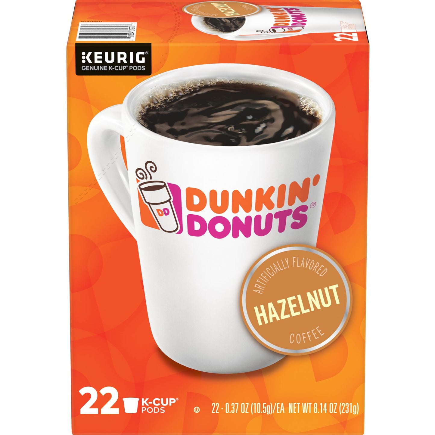 Dunkin' Hazelnut Coffee, Medium Roast, 0.37 Oz. Keurig® K-Cup® Pods, 22/Box