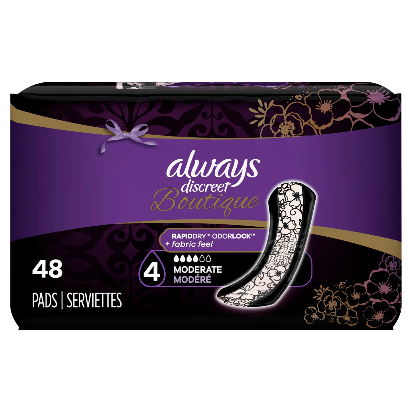 Always Discreet Boutique Incontinence Pads Moderate Absorbency Regular Length 48 CT