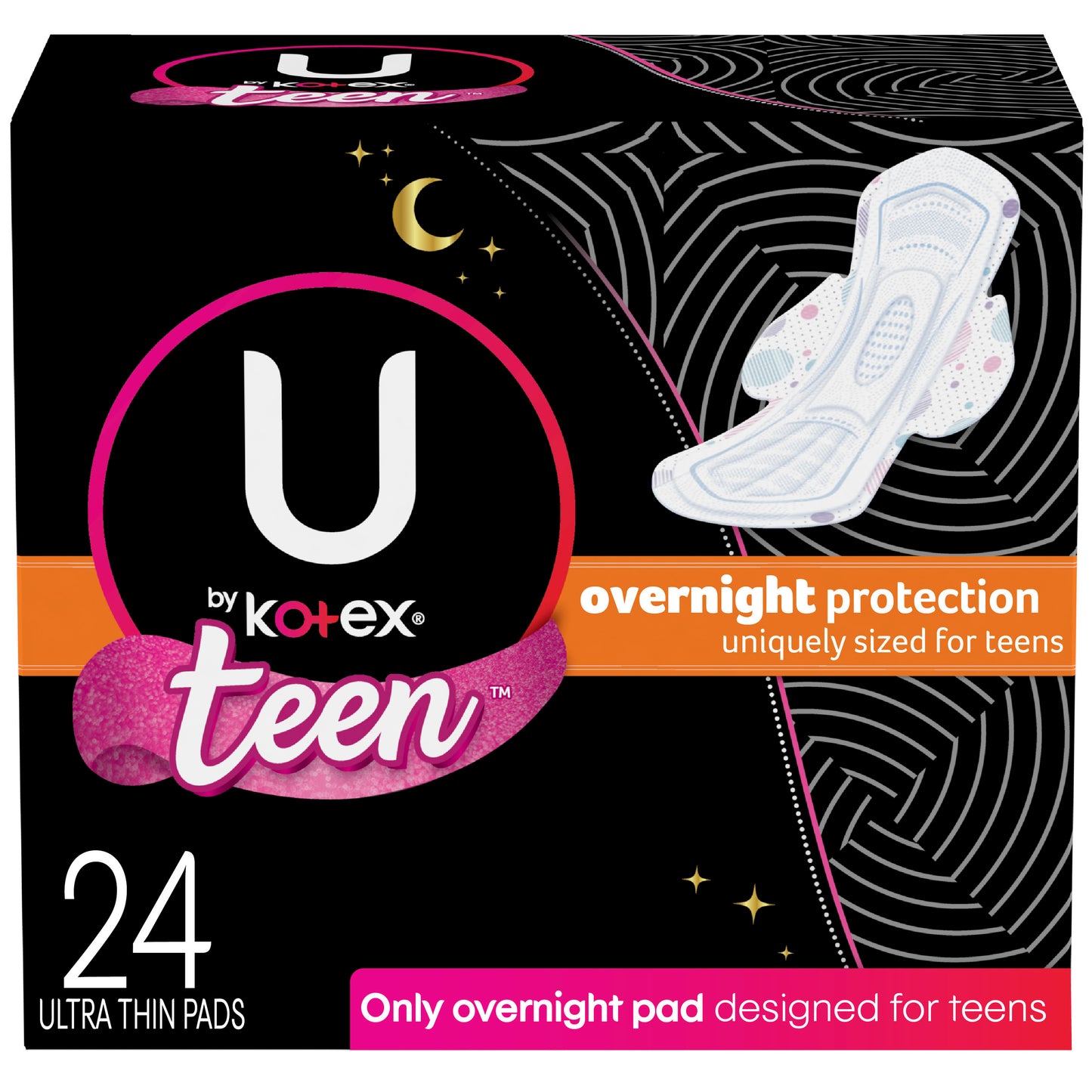 U by Kotex Balance Sized for Teens Ultra Thin Overnight Pads with Wings 24 Count