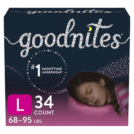 Goodnites Nighttime Bedwetting Underwear for Girls, L, 34 Ct