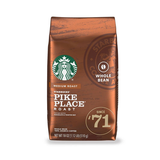 Starbucks Medium Roast Whole Bean Coffee Pike Place 100% Arabica 1 Bag (18 Oz)