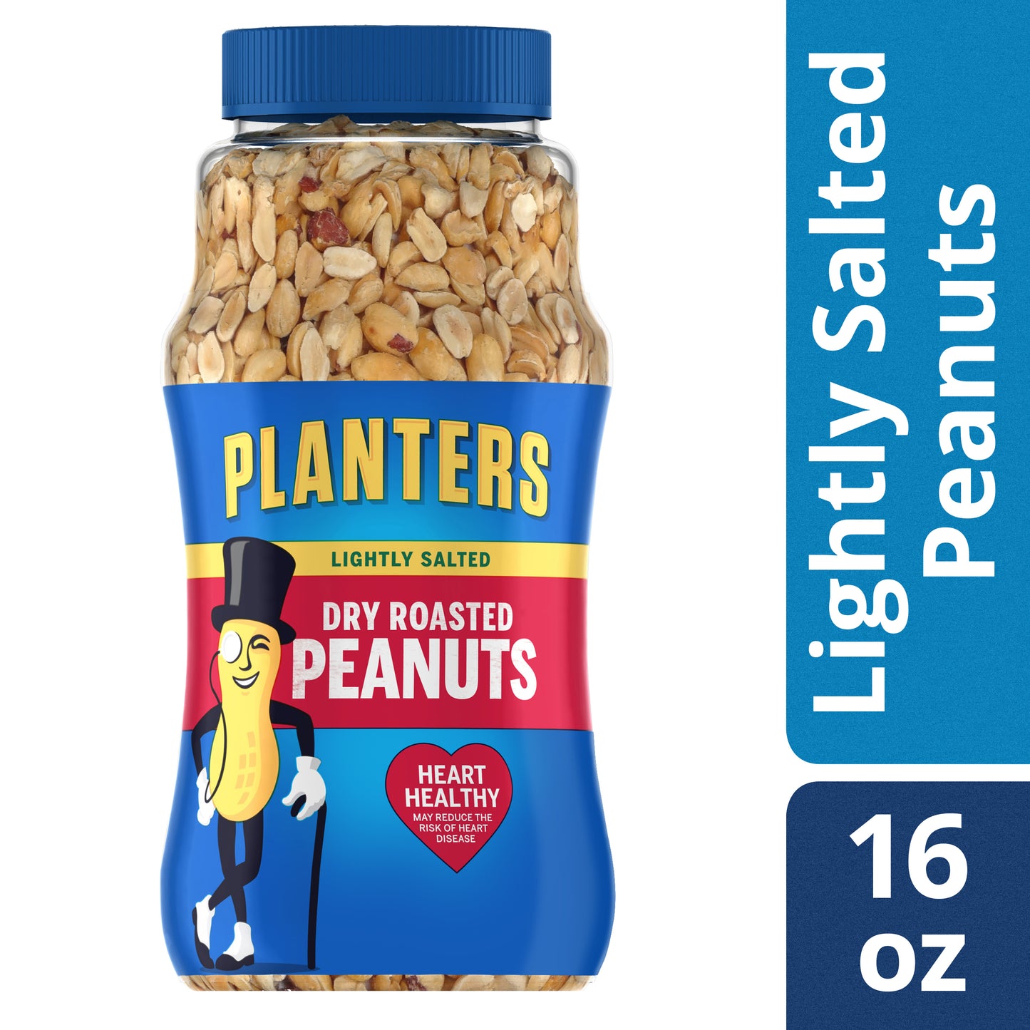 PLANTERS Lightly Salted Dry Roasted Peanuts Party Snacks Plant Based Protein 16oz (1 Jar)