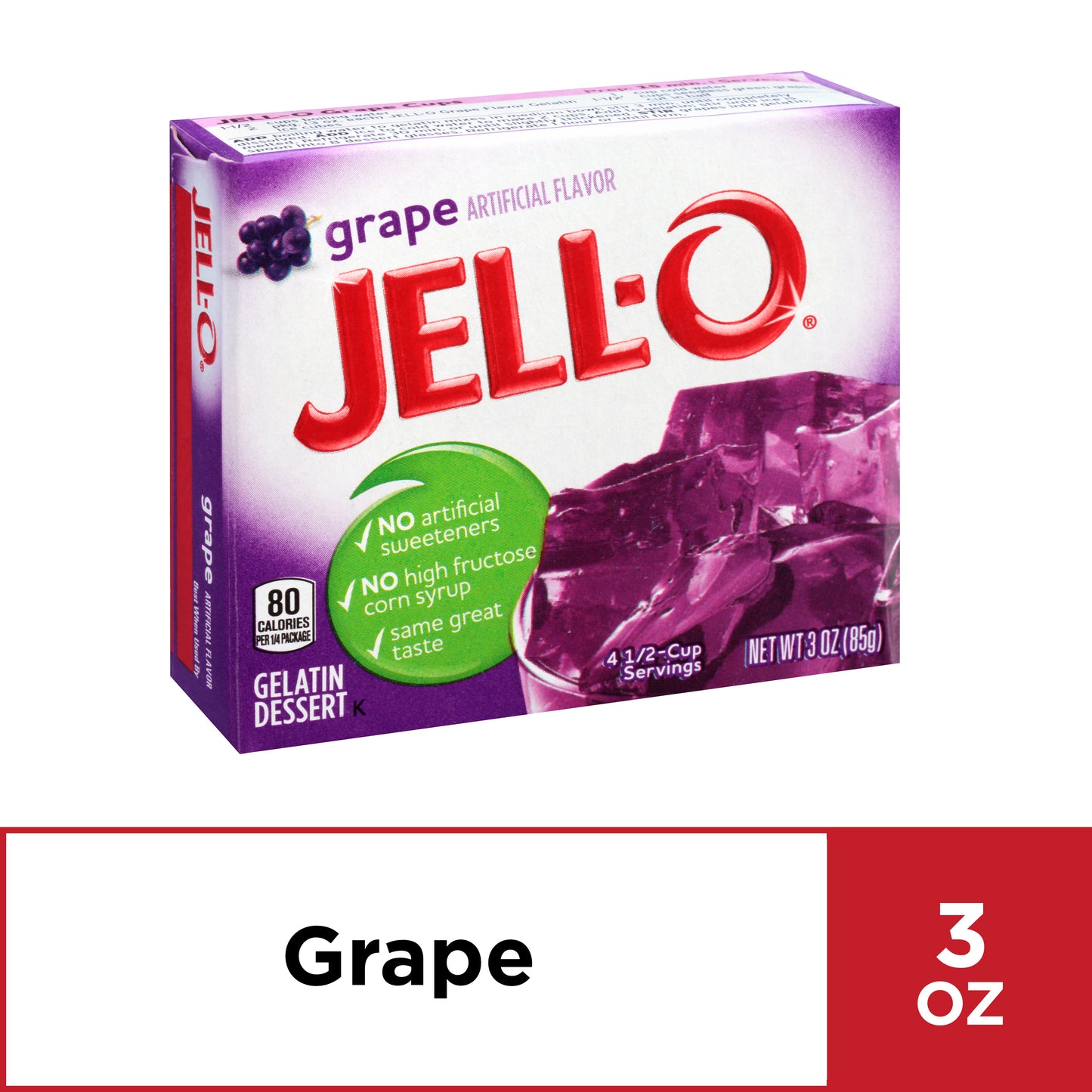 Jell-O Grape Artificially Flavored Gelatin Dessert Mix, 3 oz Box