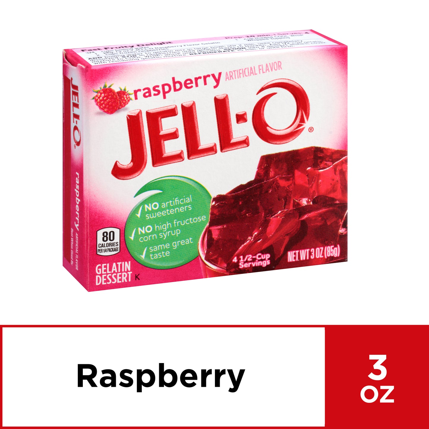 Jell-O Raspberry Artificially Flavored Gelatin Dessert Mix 3 Oz Box