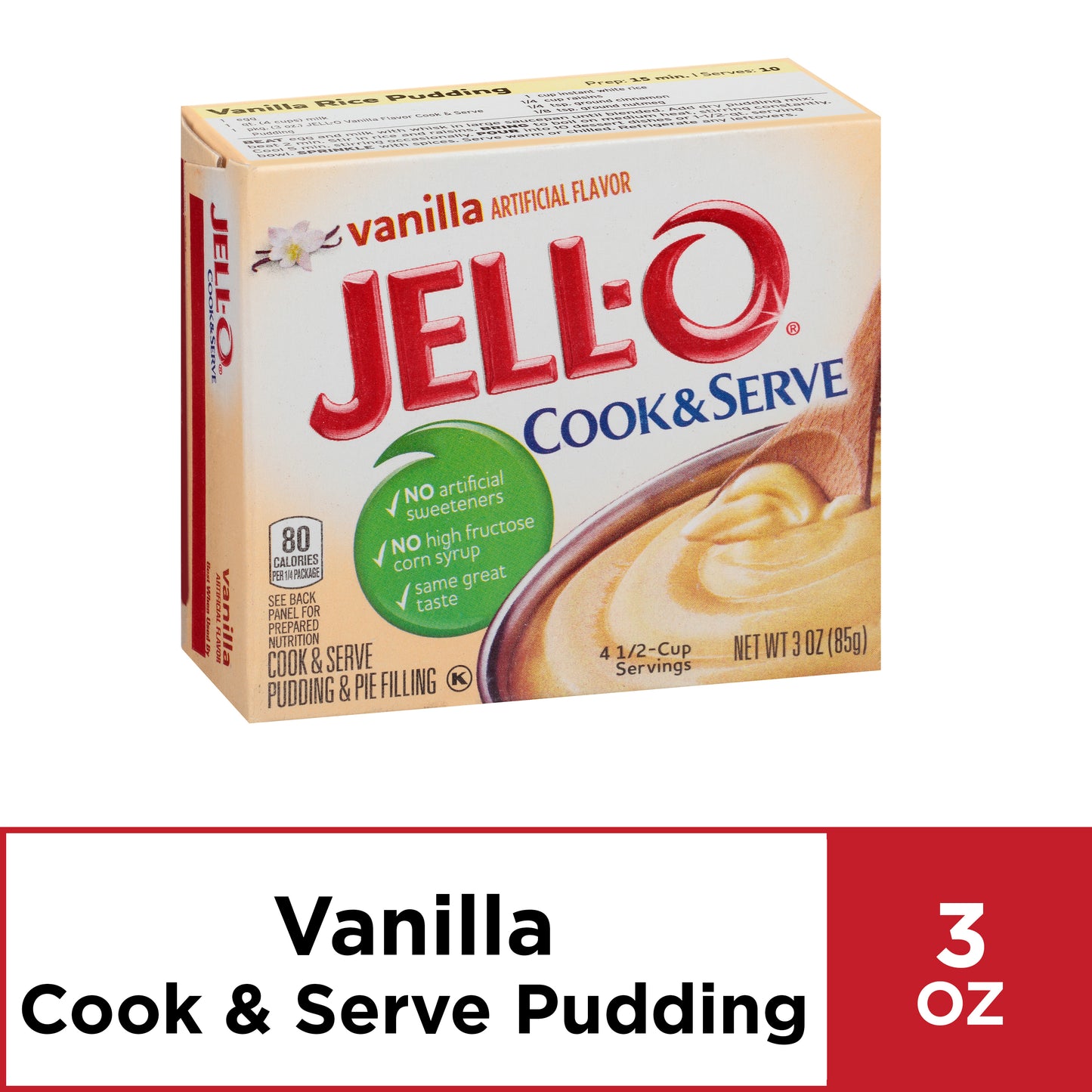 Jell-O Cook & Serve Vanilla Artificially Flavored Pudding & Pie Filling Mix, 3 oz Box