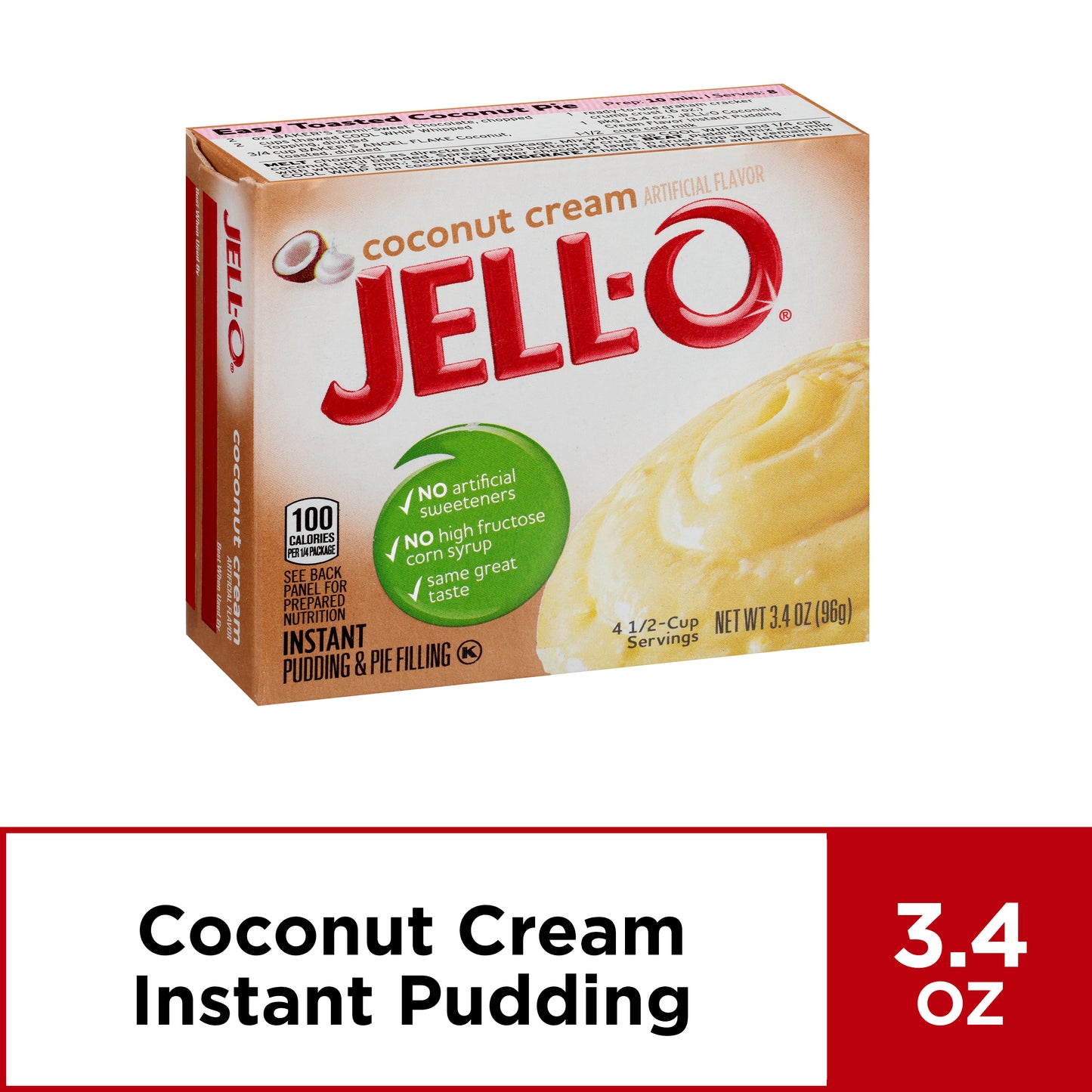 Jell-O Coconut Cream Artificially Flavored Instant Pudding & Pie Filling Mix, 3.4 oz Box