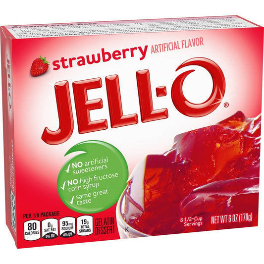 Jell-O Strawberry Artificially Flavored Gelatin Dessert Mix, Family Size, 6 oz Box