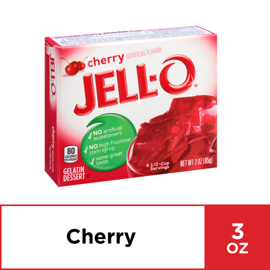 Jell-O Cherry Artificially Flavored Gelatin Dessert Mix, 3 oz Box