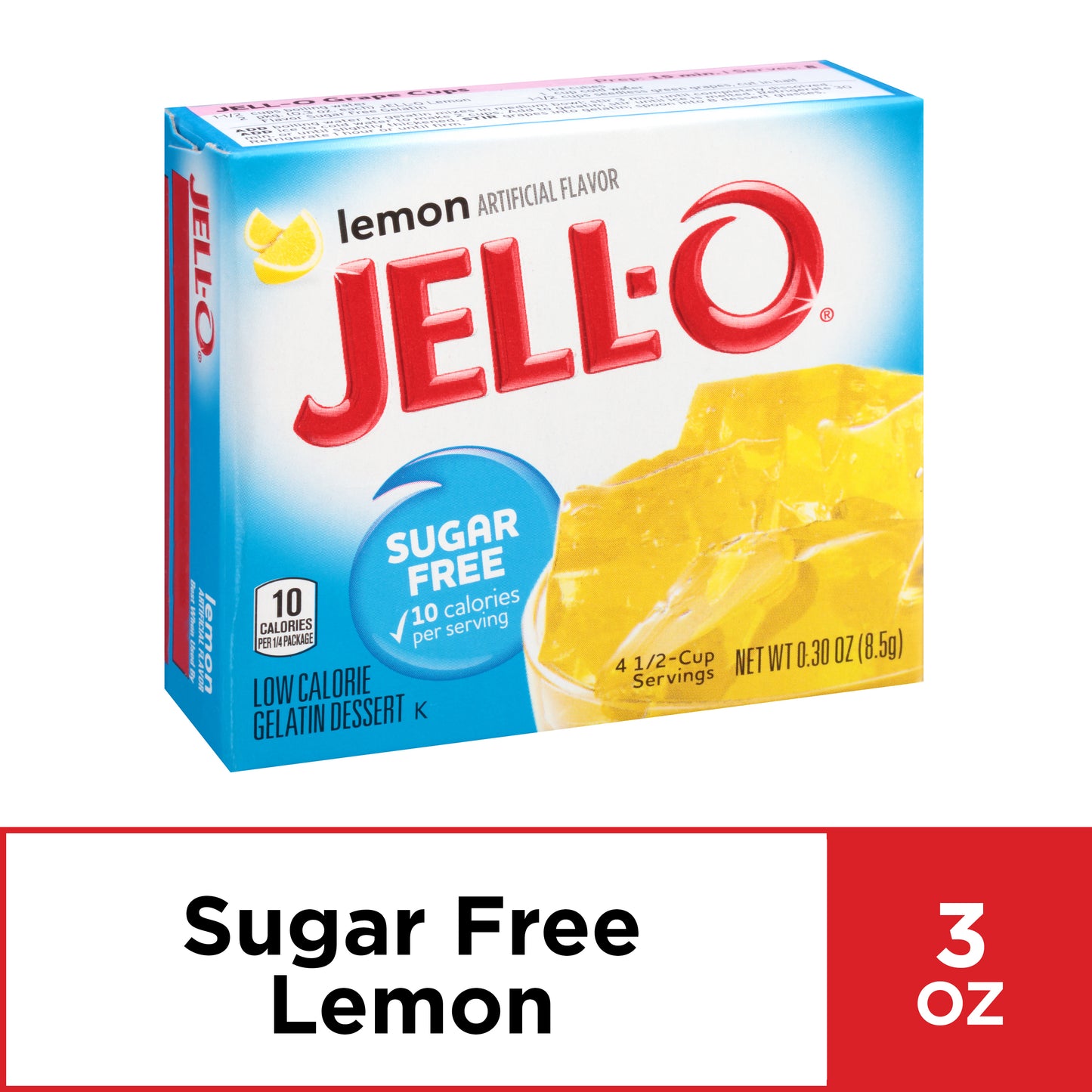 Jell-O Lemon Artificially Flavored Zero Sugar Gelatin Dessert Mix, 0.3 oz Box