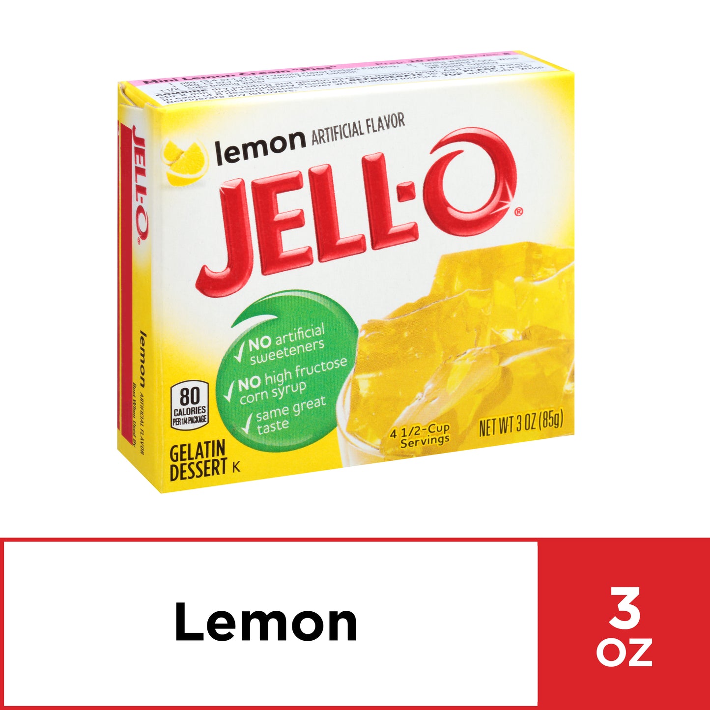 Jell-O Lemon Artificially Flavored Gelatin Dessert Mix, 3 oz Box