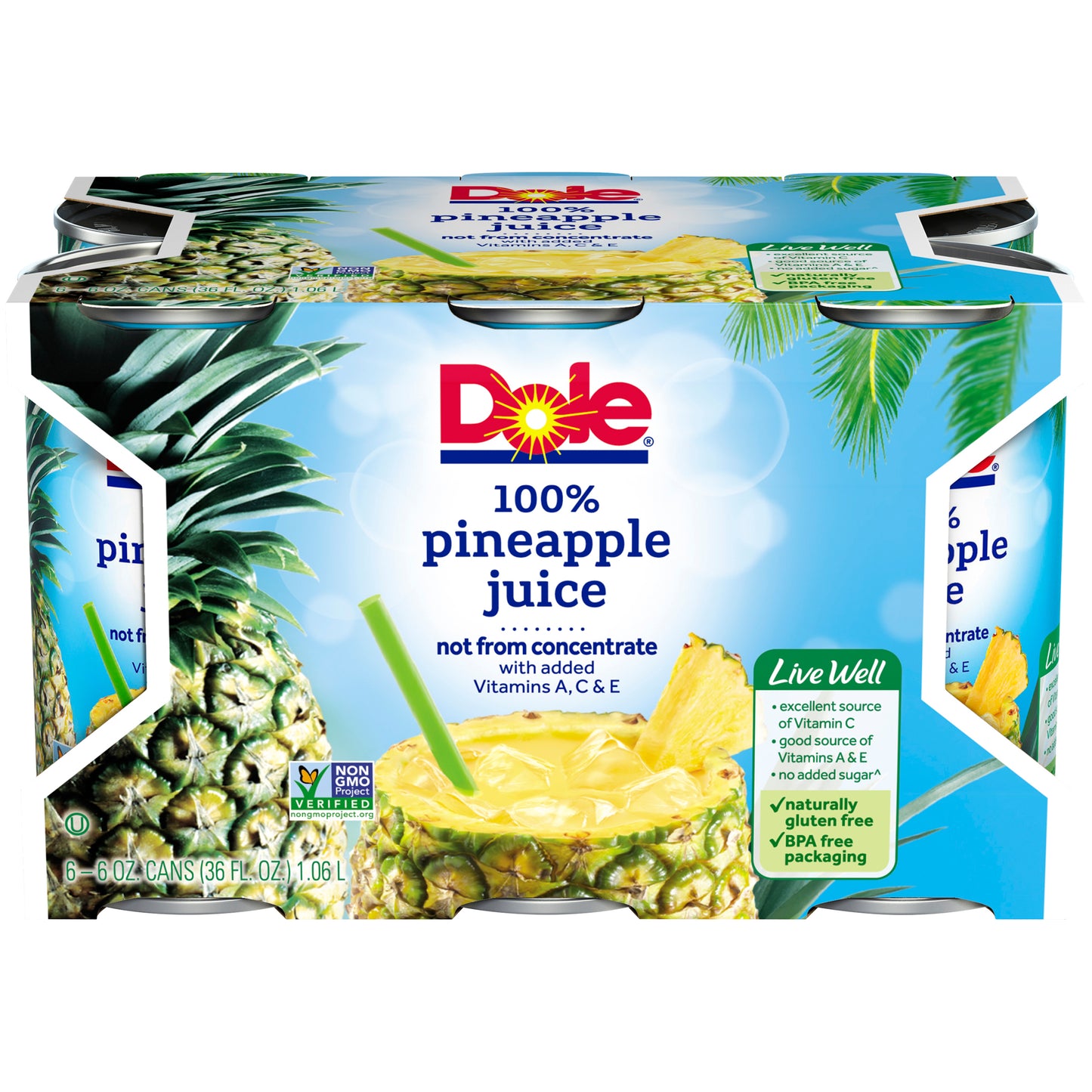 Dole All Natural 100% Pineapple Juice Can 6 Fl Oz 6 Count