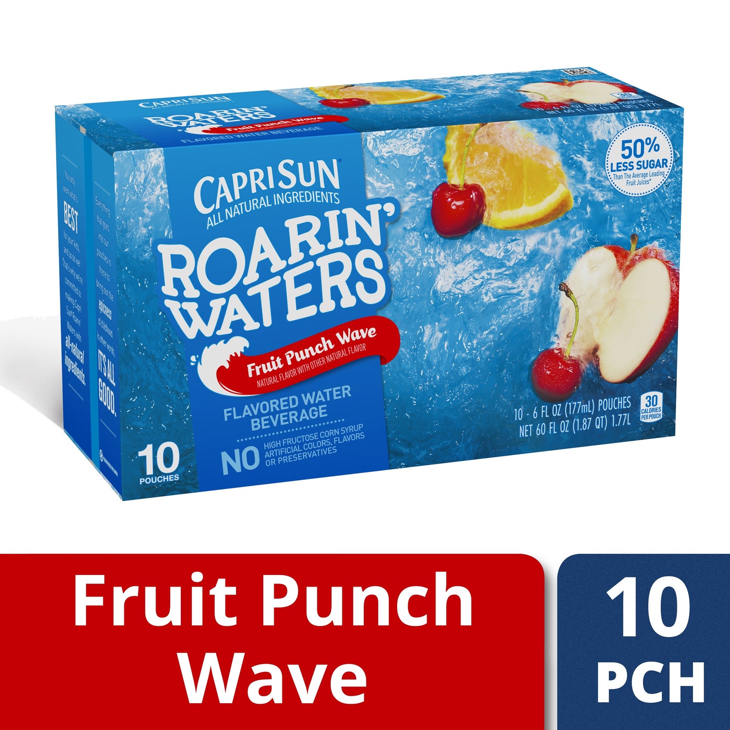 Capri Sun Roarin Waters Fruit Punch Wave Flavored Water Kids Drink Pouches 10 Ct Box 6 Fl Oz Pouches