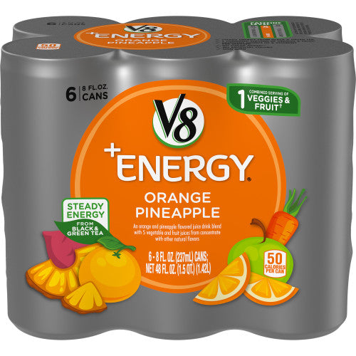 V8 +ENERGY Orange Pineapple Energy Drink 8 Fl Oz Can (Pack of 6)