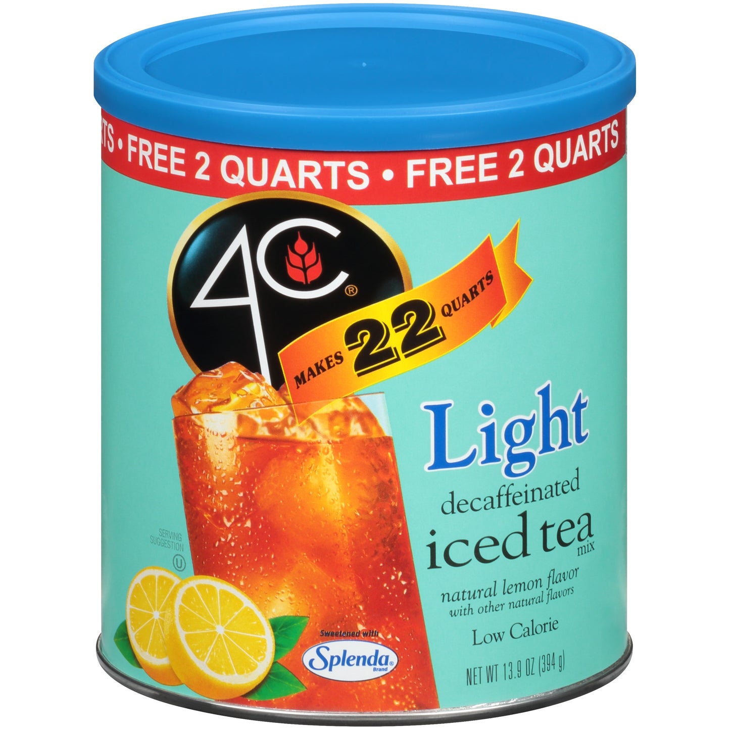 4C Light Naturally Decaffeinated Lemon Flavor Iced Tea Mix 13.9 Oz.