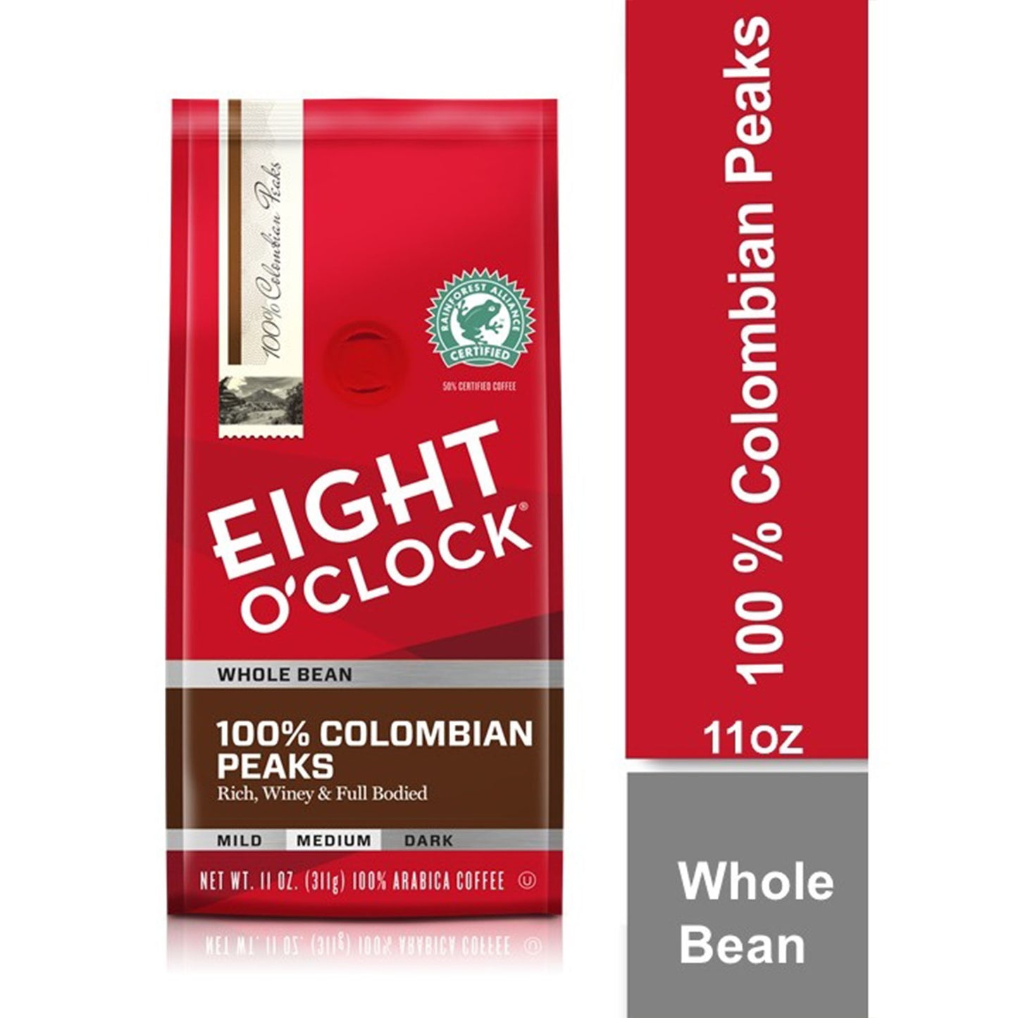 Eight O Clock 100% Colombian Peaks Medium Roast Whole Bean Coffee 11 Oz. Bag