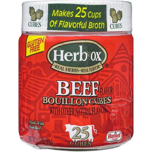 HERB-OX Beef Bouillon Cubes Beef Stock Seasoning 25 Count Plastic Jar 3.25 Oz