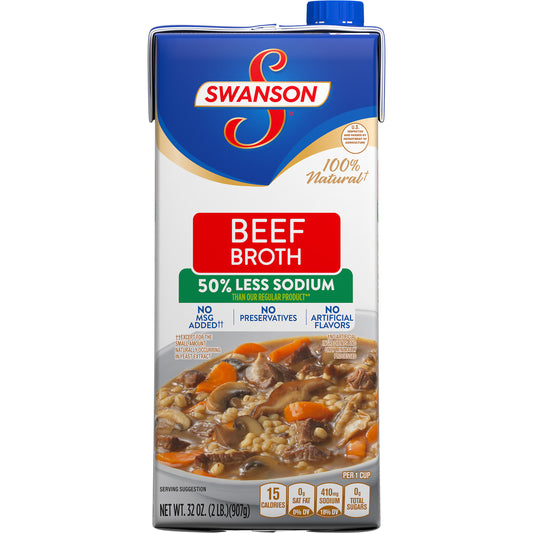 Swanson 100% Natural 50% Less Sodium Beef Broth 32 Oz Carton