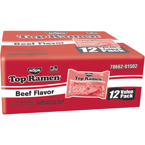 Nissin Top Ramen The Original Beef Flavor Ramen Noodle Soup, 3 oz, 12 count