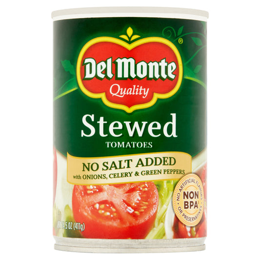 Del Monte Stewed Tomatoes Onion Pepper No Salt 14.5 Oz Can