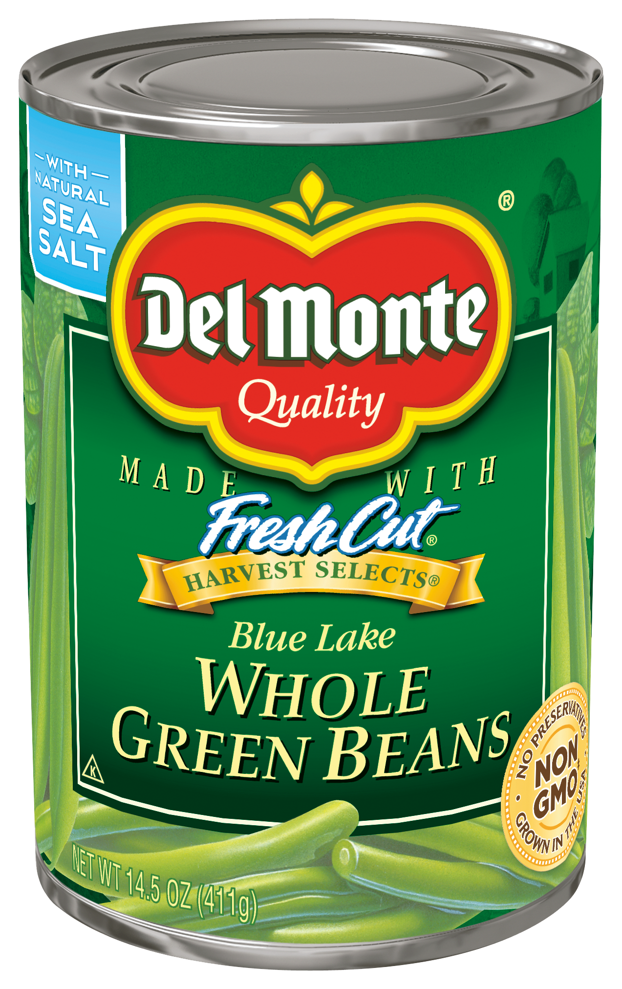 Del Monte Whole Green Beans Canned Vegetables 14.5 Oz Can