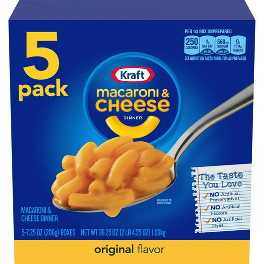 Kraft Original Mac N Cheese Macaroni and Cheese Dinner 5 Ct Pack 7.25 Oz Boxes