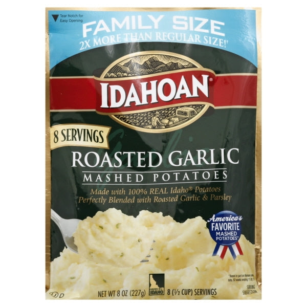 Idahoan Roasted Garlic Mashed Potatoes Family Size 8 Oz Pouch