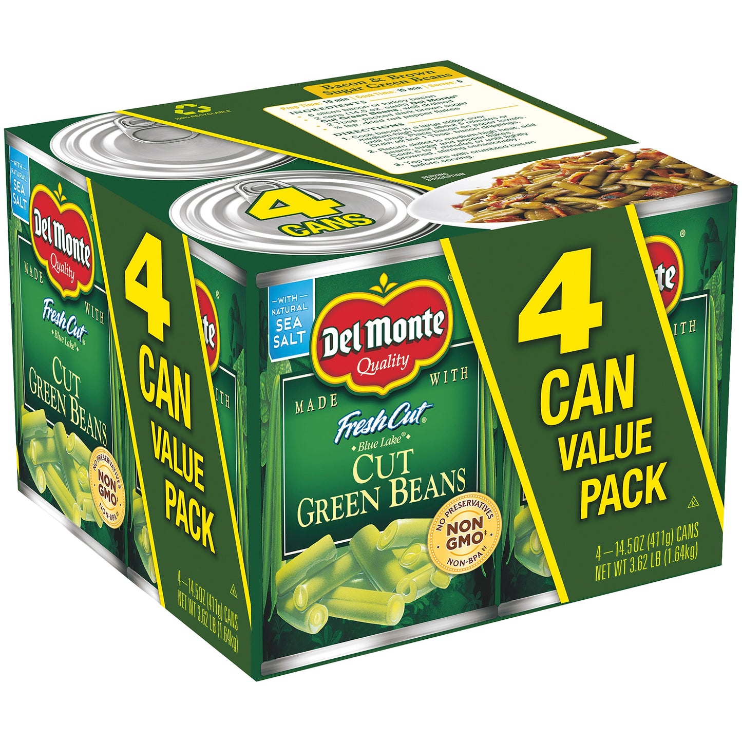 (4 Cans) Del Monte Mixed Green Beans Vegetables 14.5 Oz