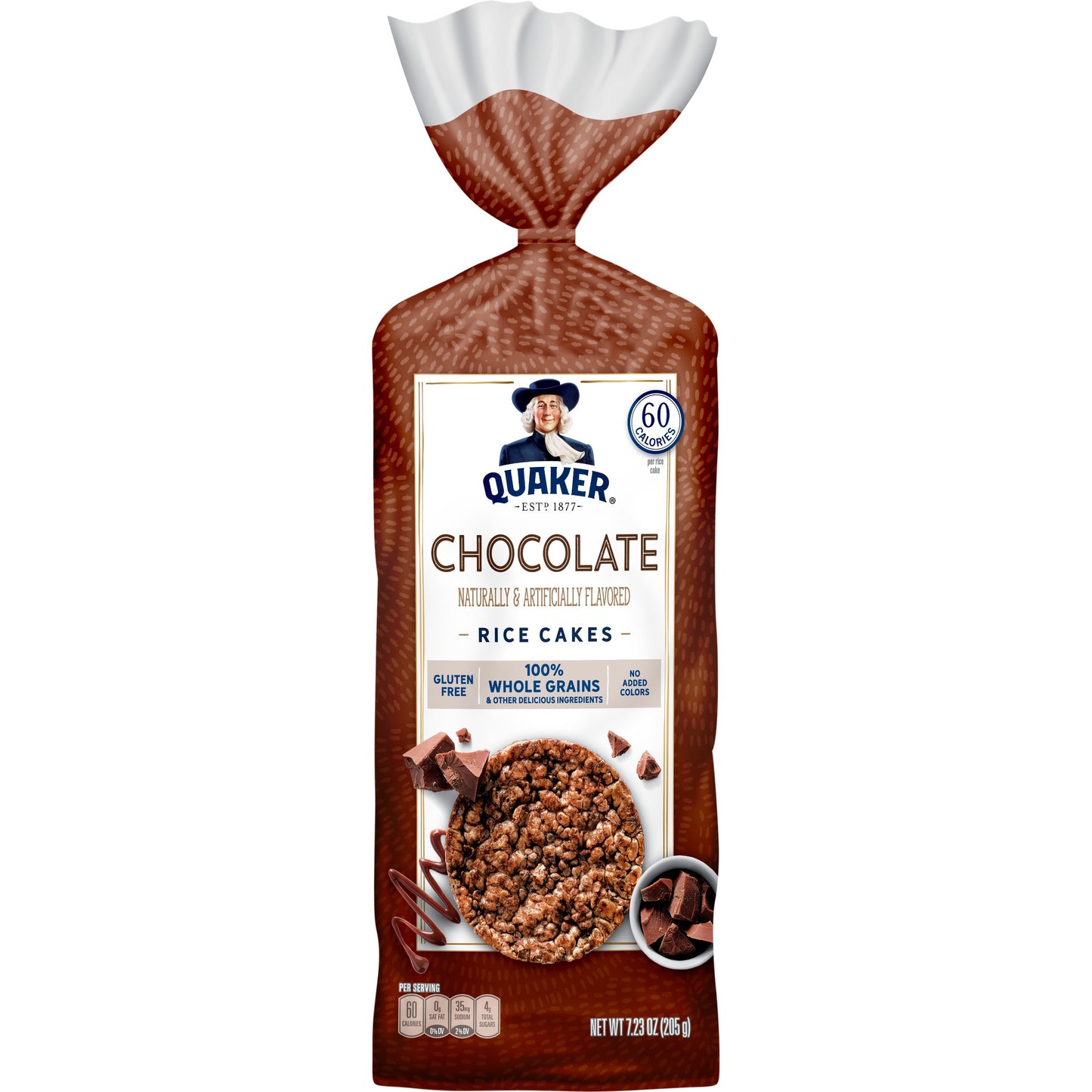 Quaker Rice Cakes Whole Grain Chocolate Gluten Free 7.23 Oz