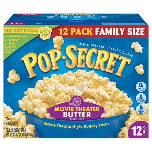 Pop Secret Microwave Popcorn Movie Theater Butter Flavor 3 Oz Sharing Bags 12 Ct