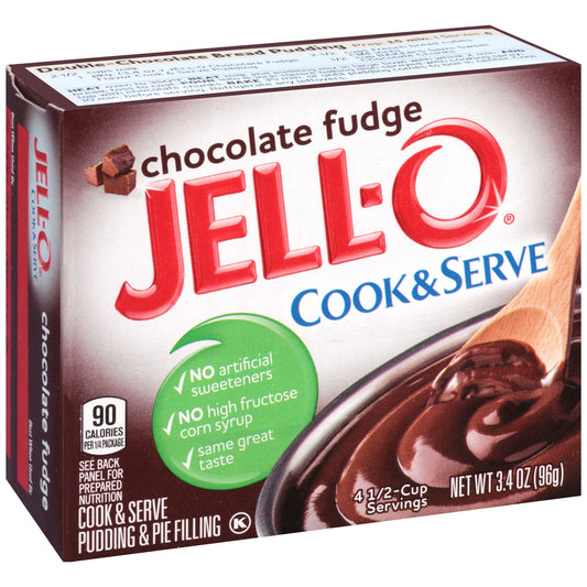 Jell-O Cook & Serve Chocolate Fudge Artificially Flavored Pudding & Pie Filling Mix, 3.4 oz Box