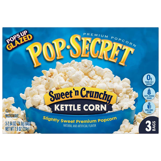 Pop Secret Popcorn Sweet N Crunchy Kettle Corn Microwave Popcorn 2.64 Oz Sharing Bags 3 Ct