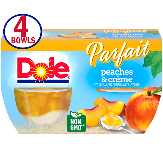 (4 Cups) Dole Fruit Bowls Peaches and Creme Parfait 4.3 Oz