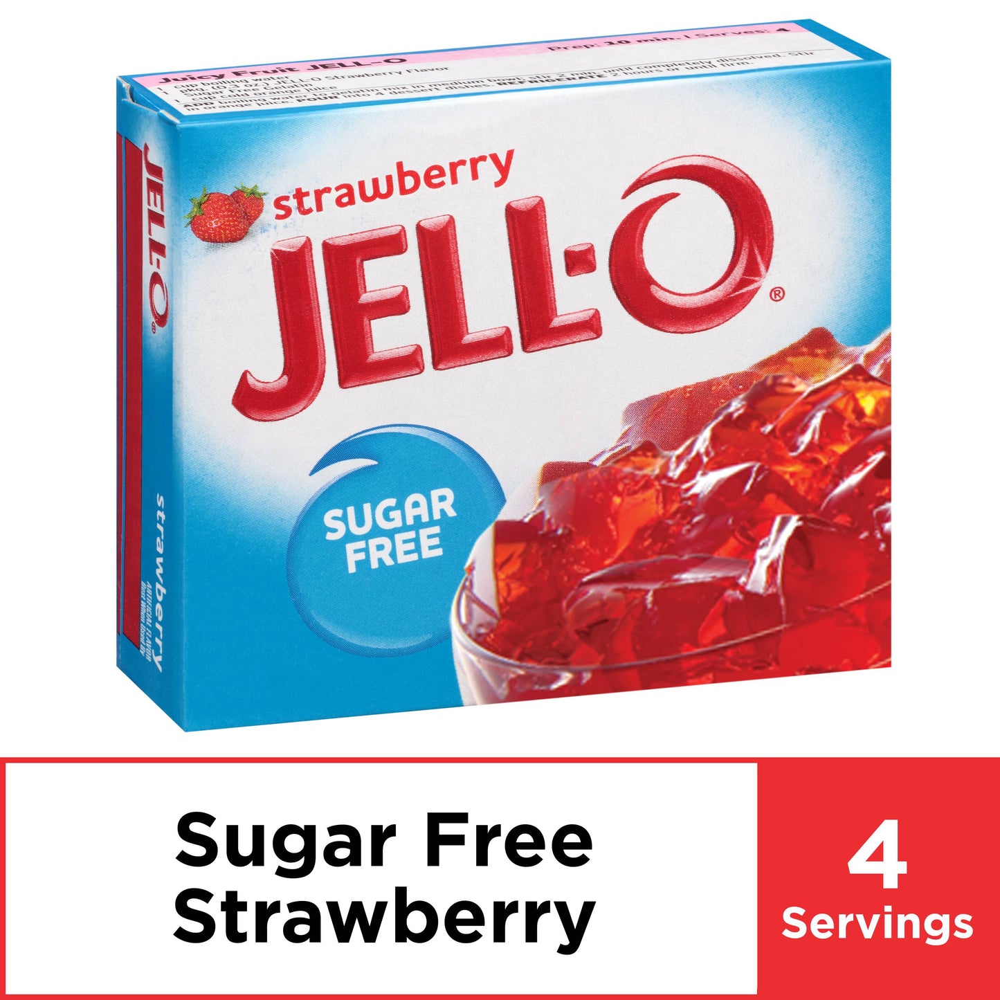 Jell-O Strawberry Artificially Flavored Zero Sugar Low Calorie Gelatin Dessert Mix, 0.3 oz Box