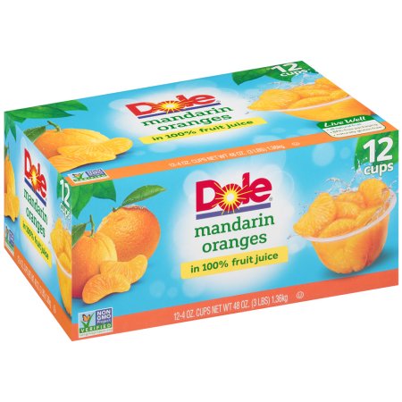 (12 Cups) Dole Fruit Bowls Mandarin Oranges in 100% Fruit Juice 4 Oz