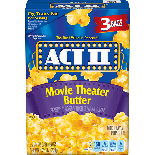 ACT II Movie Theater Butter Microwave Popcorn 3-Count 2.75-oz. Bags