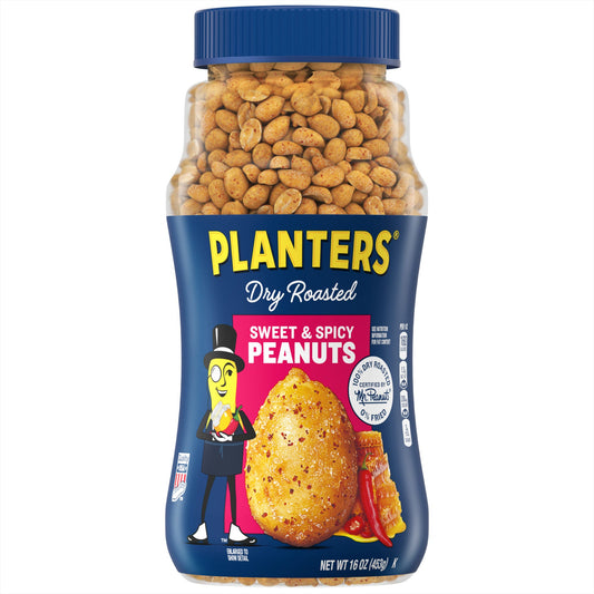 PLANTERS Sweet and Spicy Peanuts Party Snacks Plant-Based Protein 16 Oz Jar