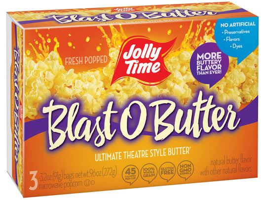 Jolly Time Blast O Butter Ultimate Theatre Style Butter Microwave Popcorn 9.6 Oz 3 Ct. Gluten-Free