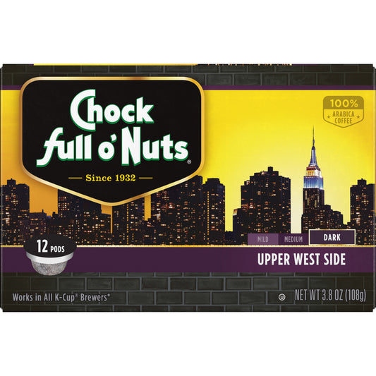 Chock Full O’Nuts Single-Serve Coffee Pods Upper West Side Dark Roast 12 Ct