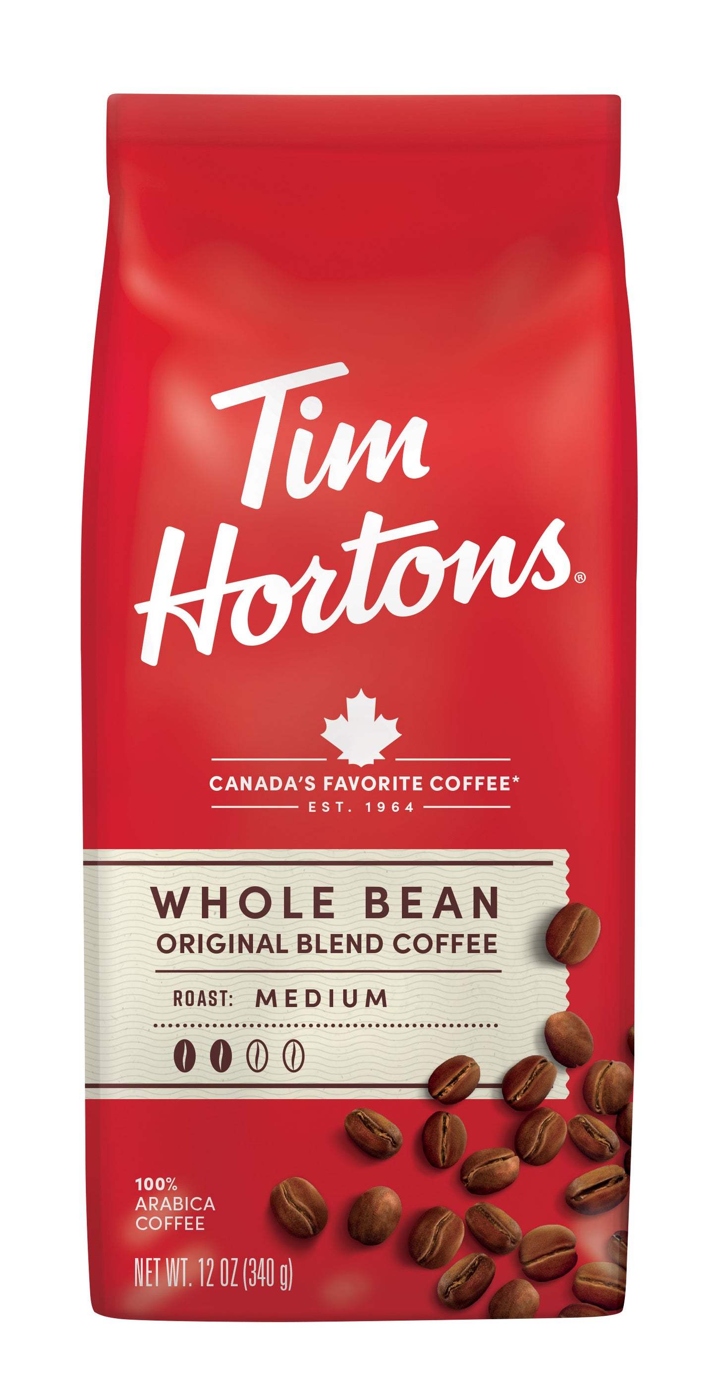 Tim Hortons Whole Bean Original Blend Ground Coffee 100% Arabica Medium Roast 12 Oz