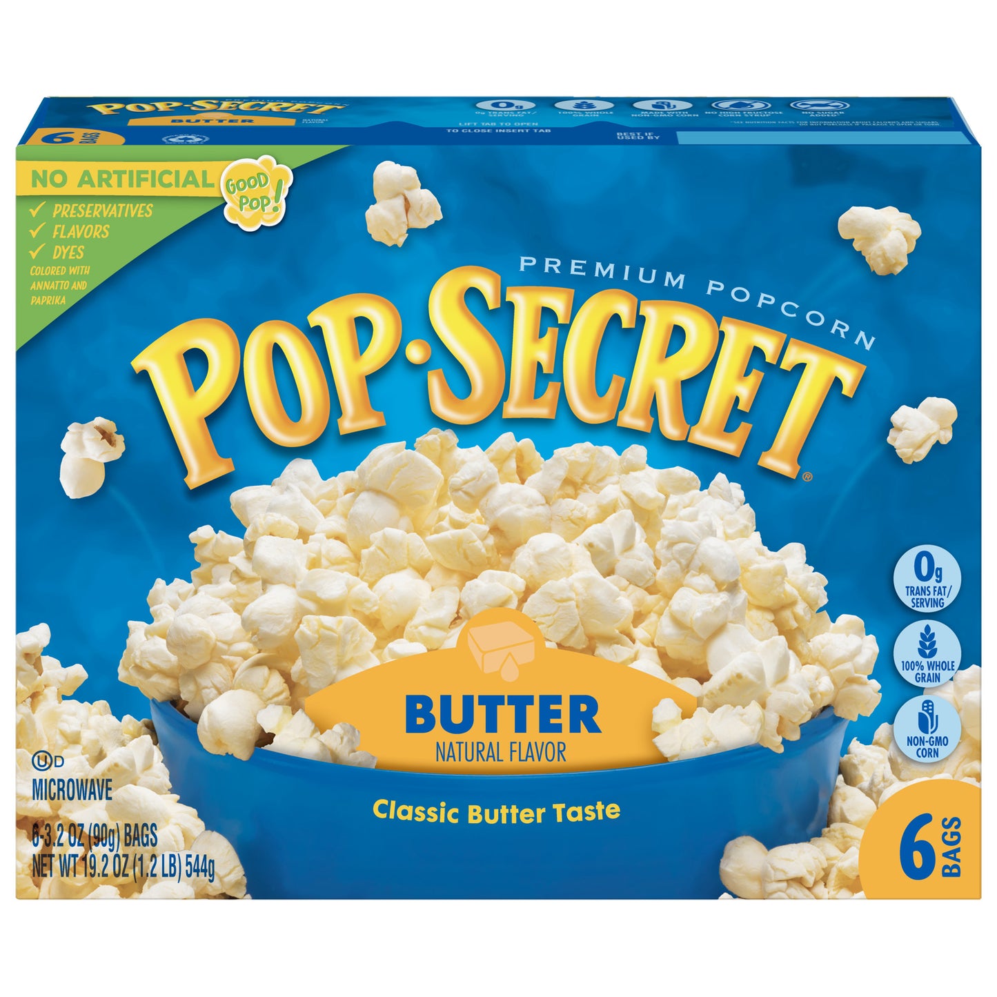 Pop Secret Microwave Popcorn Butter Flavor 3.2 Oz Sharing Bags 6 Ct