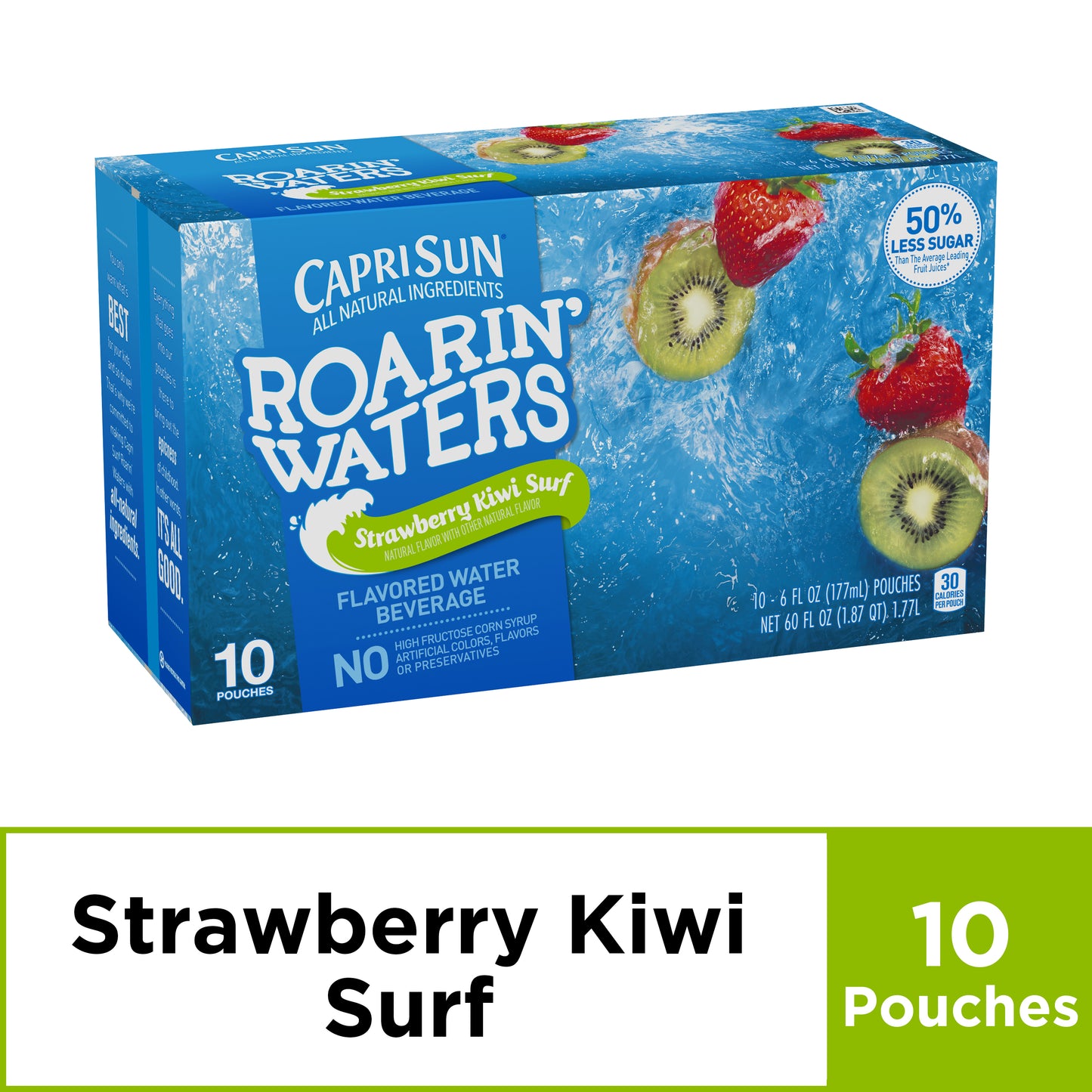 Capri Sun Roarin Waters Strawberry Kiwi Surf Flavored Water Kids Drink Pouches 10 Ct Box 6 Fl Oz Pouches