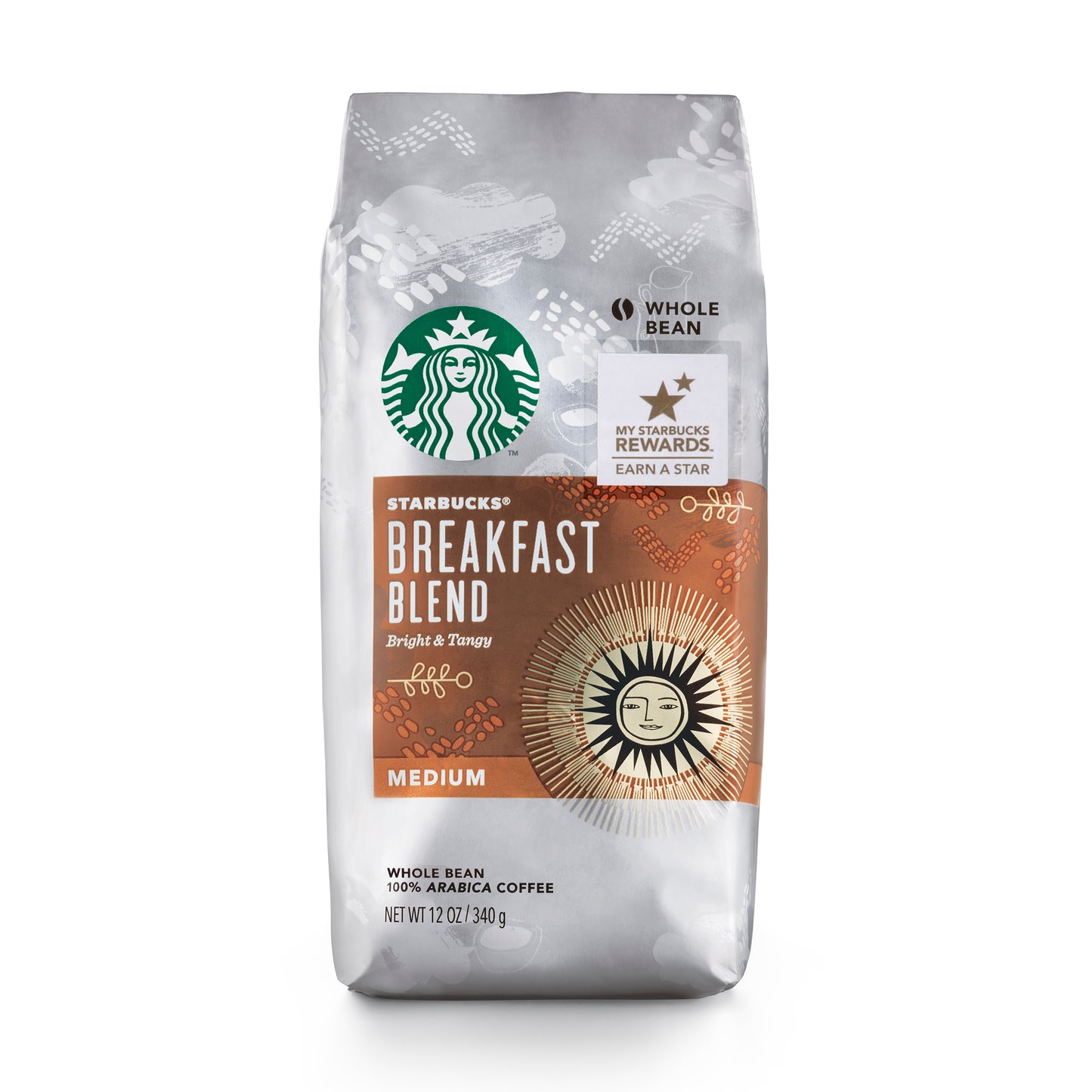 Starbucks Whole Bean Coffee Medium Roast Breakfast Blend 12 Oz