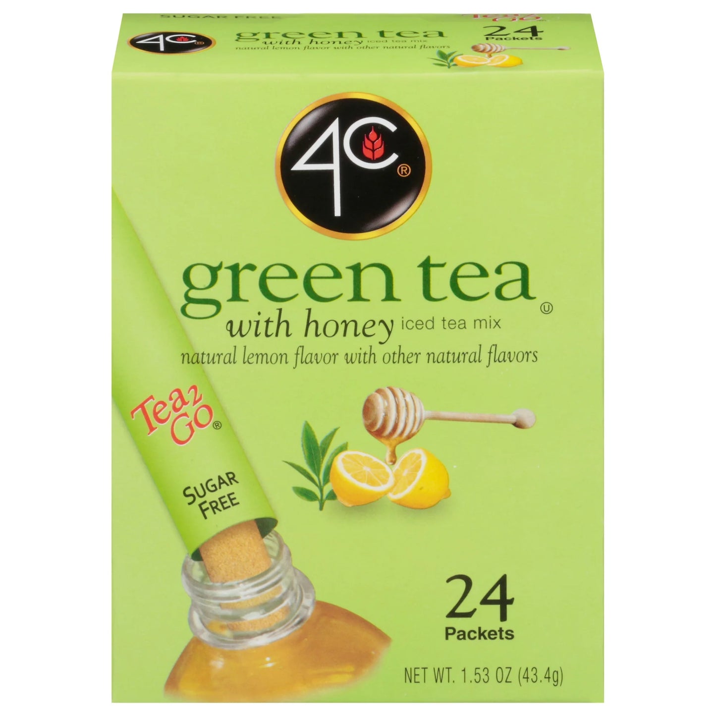 4C 24 Packets Tea2Go Green Tea with Honey Sticks