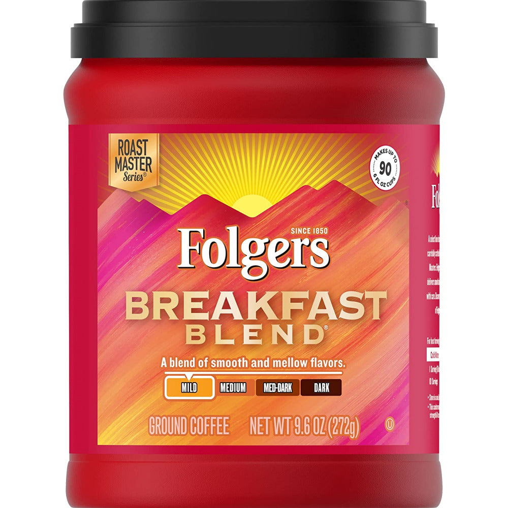 Folgers Breakfast Blend Ground Coffee Smooth & Mild Coffee 9.6 Ounce Canister