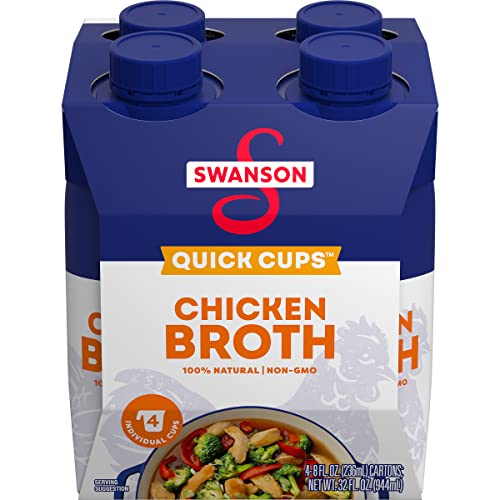 Swanson 100% Natural, Gluten-Free Chicken Broth, 8 Oz Quick Cups (Pack of 4)