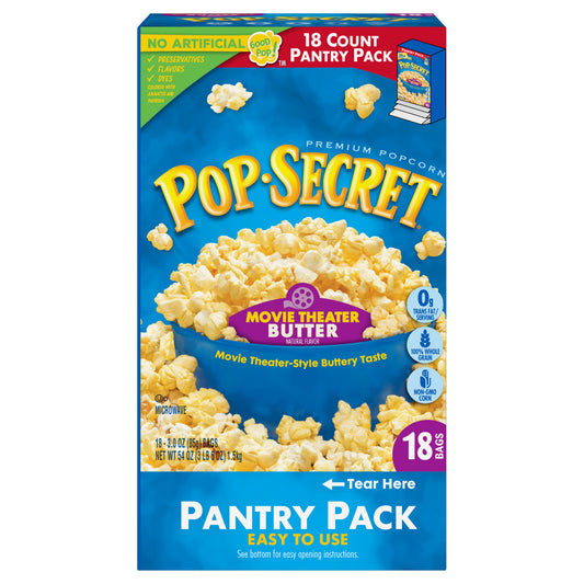 Pop Secret Microwave Popcorn Movie Theater Butter Flavor 3 Oz Sharing Bags 18 Ct